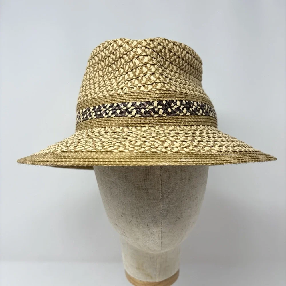 Authentic Eric Javits Woven Fedora Hat Beige UPF 50+ Packable Squishee - Picture 2 of 11